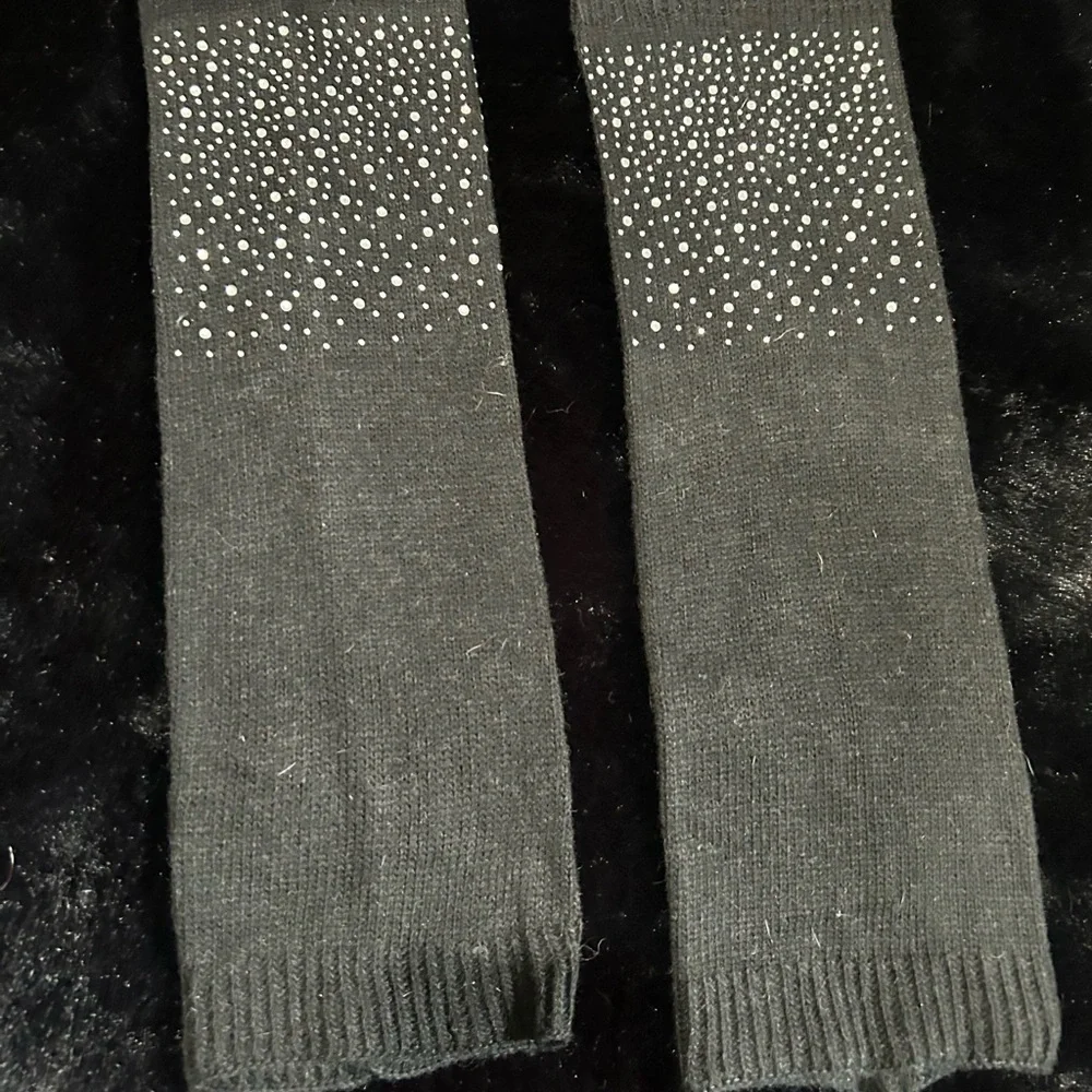 Black Knit Arm/Leg Warmers with Rhinestone Embellishments – Stylish & Cozy